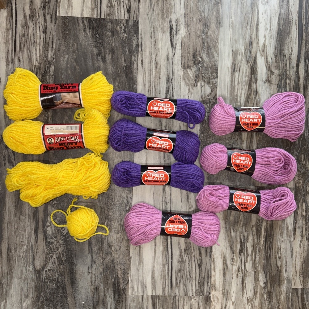 10 + Skeins Vintage Red Heart & Aunt Lydia's Heavy Rug Yarn 60-70 Yard Mixed Lot